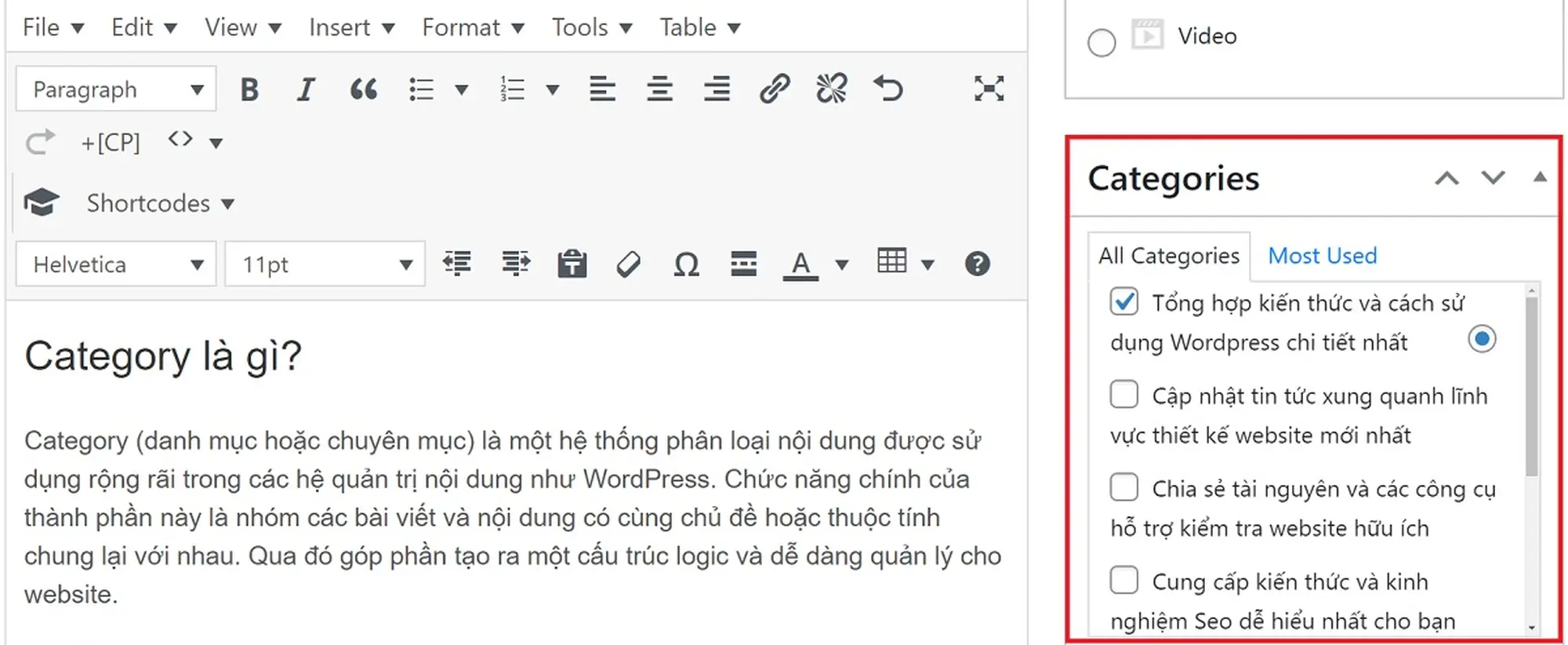 Nhấp vào Edit để mở trang chỉnh sửa Category trong WordPress