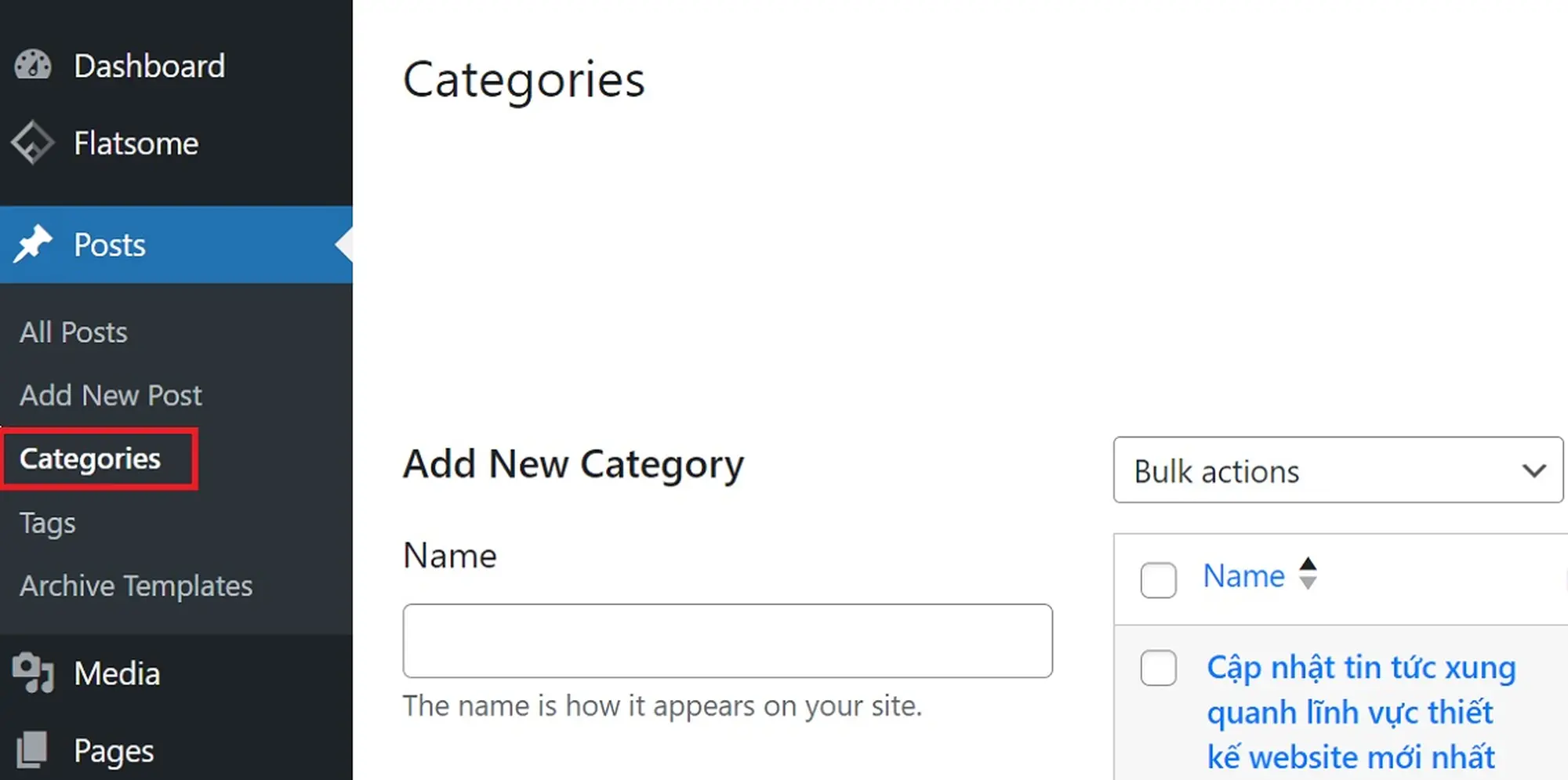 Đi đến mục tạo và quản lý Category WordPress