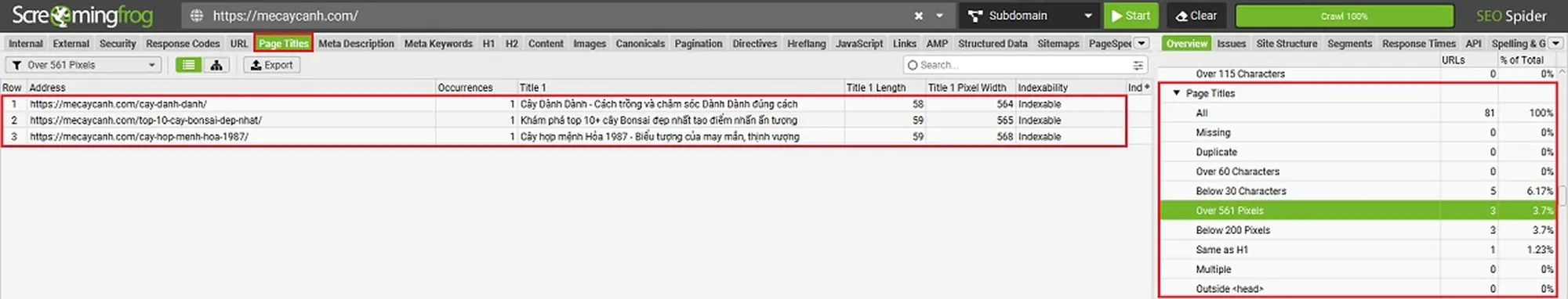 Kiểm tra thẻ tiêu đề trên công cụ Screaming Frog và khắc phục các lỗi