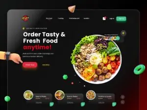 Mẫu giao diện đặt món trực tuyến với danh sách món và giỏ hàng