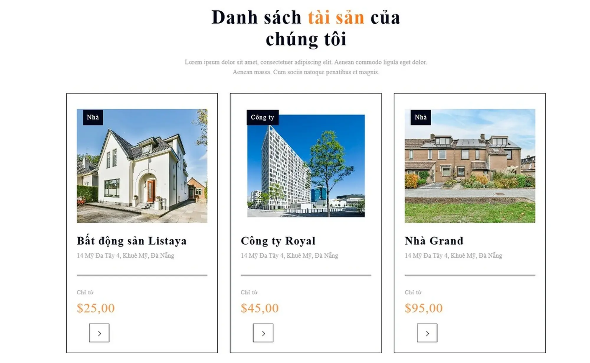 Trang dự án và chi tiết bất động sản